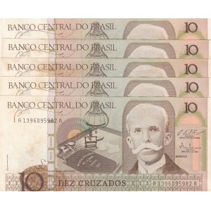 Brasil, 10 Cruzados, 1987, UNC, p209b, (Total 5 Banknotes)