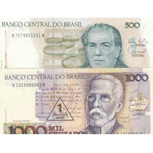 Brazil, 500 Cruzados and 1000 Cruzados, UNC, (Total 2 banknotes)