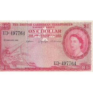 British Caribbean, 1 Dollar, 1961, VF, p7c