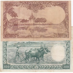 Burma, 50 Kyat and 100 Kyat, 1958, XF, p50 / p51, (Total 2 banknotes)