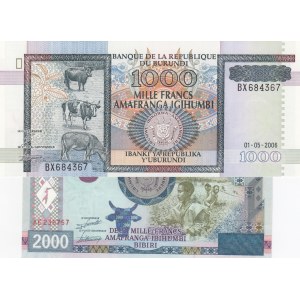 Burundi, 1000 Francs and 2000 Francs, 2006/ 2008, UNC, p39d/ p47