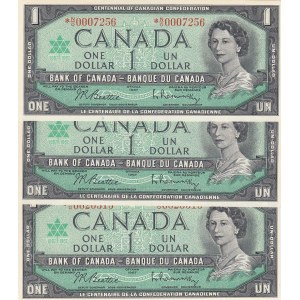 Canada, 1 Dollar, 1967, UNC, p74b, (Total 3 Banknotes)