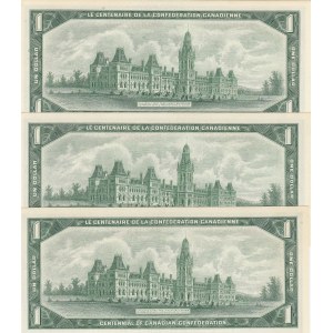 Canada, 1 Dollar, 1967, UNC, p74b, (Total 3 Banknotes)