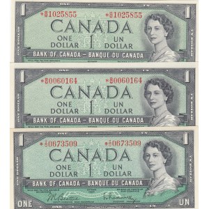 Canada, 1 Dollar, 1954, UNC, p75b, (Total 3 Banknotes)
