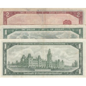 Canada, 2 Dollars ve 1 Dollar, 1954/ 1967, VF, p76b, p74b, p75b, (Total 3 Banknotes)