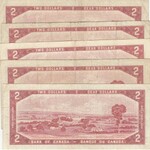 Canada, 2 Dollars, 1954, FINE, p76d, (Total 5 Banknotes)