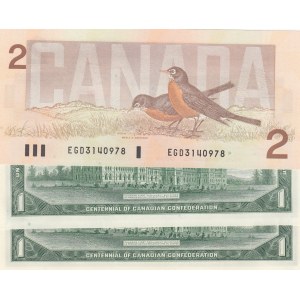 Canada, 2 Dollars ve 1 Dollar, 1986/ 1967, UNC, p94b/ p74b, (Total 3 Banknotes)