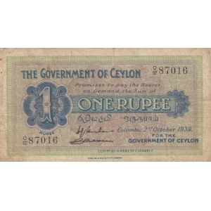 Ceylon, 1 Rupee, 1939, FINE, p16c