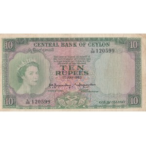 Ceylon, 10 Rupees, 1953, FINE-VF, p55a