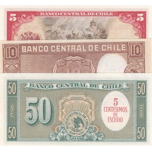 Chile, 5 Escudos, 10 Pesos and 50 Pesos, UNC, (Total 3 banknotes)