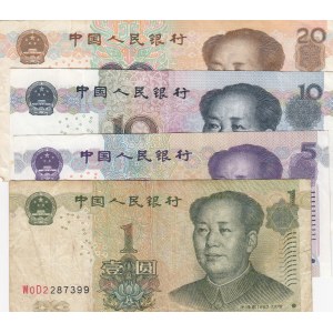 China, 1 Yuan, 5 Yuan, 10 Yuan and 20 Yuan, 1999 / 2005, VF / XF (-), p895 / p903 /p904 / p905, (Total 4 banknotes)