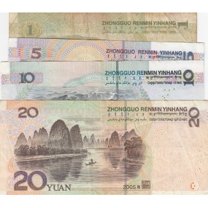 China, 1 Yuan, 5 Yuan, 10 Yuan and 20 Yuan, 1999 / 2005, VF / XF (-), p895 / p903 /p904 / p905, (Total 4 banknotes)