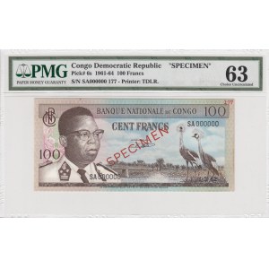 Congo Demokratic Republic, 100 Francs, 1961-69, UNC, p6s, SPECİMEN