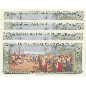 Costa Rica, 5 Colones, 1989, UNC, p236d, (Total 4 Banknotes)