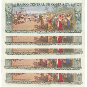 Costarica, 5 Colones, 1989, UNC, p236d, (Total 5 Banknotes)