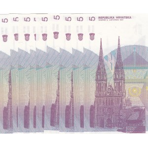 Croatia, 5 Dinara, 1991, UNC, p17, (Total 9 banknotes)