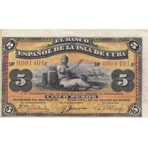Cuba, 5 Peso, 1896, VF (+), p48