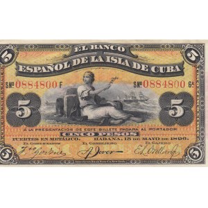 Cuba, 5 Pesos, 1896, UNC, p48b