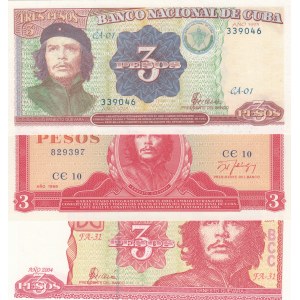 Cuba, 3 Peso (3), 1989/1995/2004, UNC, p107/p113/p127, (Total 3 banknotes)