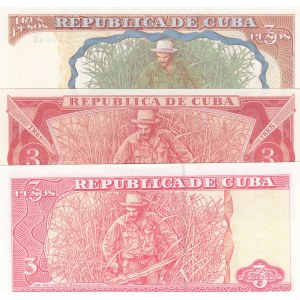 Cuba, 3 Peso (3), 1989/1995/2004, UNC, p107/p113/p127, (Total 3 banknotes)