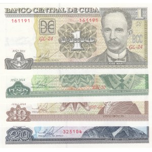 Cuba, 1 Peso, 5 Pesos, 10 Pesos and 20 Pesos, 2011/2014, UNC, (Total 4 banknotes)