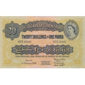 East African, 20 Shillings, 1956, XF, p35a