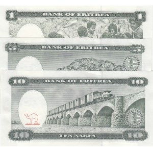 Eritrea, 1 Nakfa, 5 Nakfa and 10 Nakfa, 1997, UNC, p1/p2/p3, (Total 3 banknotes)