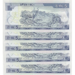 Ethiopia, 5 Birr, 2005/ 2013, UNC, p47f, (Total 5 Consecutive Banknotes)