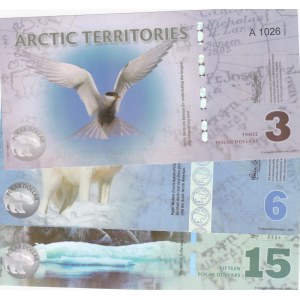 Arctic Territories, 3 Dollars, 6 Dollars and 15 Dollars, 2011/ 2013/ 2011, UNC