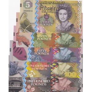 Pitcairn Island, 5 Dollars, 10 Dollars, 20 Dollars, 50 Dollars, 100 Dollars and 500 Dollars, 2018, UNC, FANTASY BANKNOTES, (Total 6 banknotes)