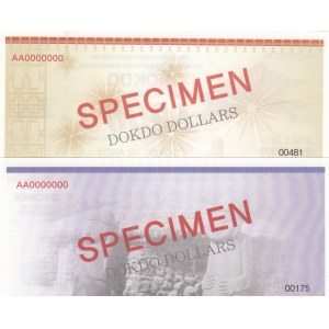 South Korea, Dokdo Island, 1000 Dollars and 10.000 Dollars, 2013, UNC, SPECIMEN, (Total 2 banknotes)