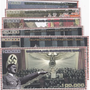 Fantasy banknotes, Adolf Hitler, 1.000 Mark, 5.000 Mark, 10.000 Mark, 50.000 Mark, 500.000 Mark and 1.000.000 Mark, UNC, (Total 6 banknotes)