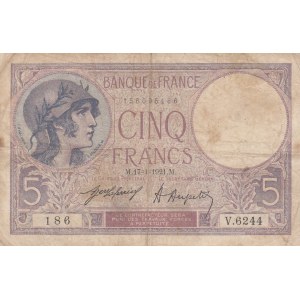 France, 5 Francs, 1921, FINE, p72b
