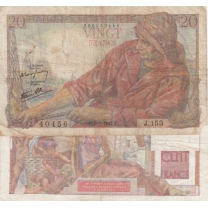 France, 20 Francs and 100 Francs, 1947/ 1946, FINE, p100b/ p128a, (Total 2 Banknotes)