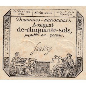 France, Assginat, 50 Sols, 1793, AUNC / UNC, pA70