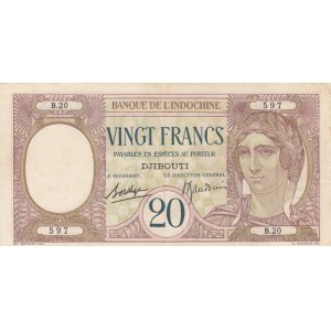 French Somaliland, Djibouti, 20 Francs, 1928, XF, p7b