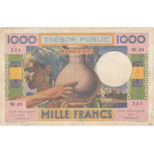 French Somaliland, 1000 Francs, 1952, VF/ XF, p28, RARE