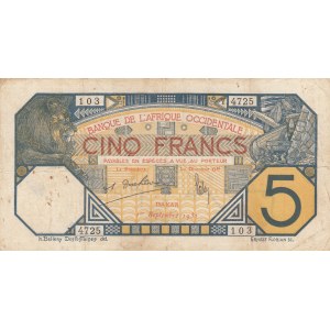 French West Africa, 5 Francs, 1932, FINE, p5Bf