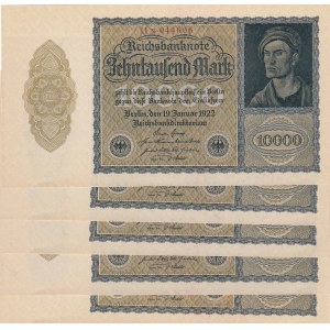 Germany, 10000 Mark, 1922, UNC, p71, (Total 5 Consecutive Banknotes)