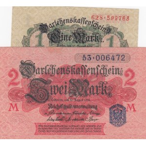 Germany, 1 Mark and 2 Mark, 1914, UNC, p52/p53, (Total 2 banknotes)