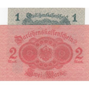 Germany, 1 Mark and 2 Mark, 1914, UNC, p52/p53, (Total 2 banknotes)