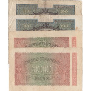 Germany, 100 Mark (2), 20.000 Mark (2), 1920/1923, VF, p69/p85, (Total 4 banknotes)