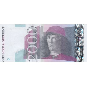 Germany, 2000 Euro, 2002, AUNC, Giesecke & Devrient, TEST NOTE
