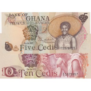 Ghana, 5 Cedis and 10 Cedis, UNC, p15b/ p16f, ( Total 2 Banknotes)