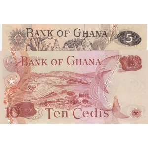 Ghana, 5 Cedis and 10 Cedis, UNC, p15b/ p16f, ( Total 2 Banknotes)