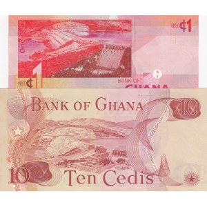 Ghana, 10 Cedis and 1 Cedi, 1978/ 2015, UNC, p16f/ p37f, (Total 2 Banknotes)