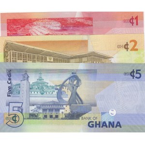 Ghana, 1 Cedi, 2 Cedis and 5 Cedis, UNC, p37d/ p37Aa/ p38e, (Total 3 Banknotes)