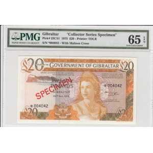 Gibraltar, 20 pounds, 1975, UNC, p23CS1, SPECİMEN