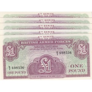 British Armed Forces, 1 Pound, 1962, UNC, (Total 5 banknotes)