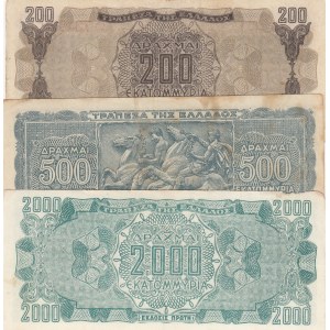 Greece, 200 Drachmai, 500 Drachmai and 2000 Drachmai, 1944, VF, p131/ p132/ p133, (Total 3 Banknotes)